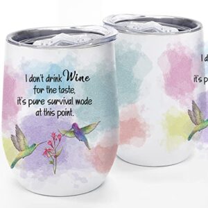 KAIRA I don't Drink Wine for the Taste Insulated Wine Tumbler with Lid 12 OZ -Stainless Steel Outdoor Wine Glass - Funny Birthday Christmas Gifts for Wine Lover Her Women Best Friends