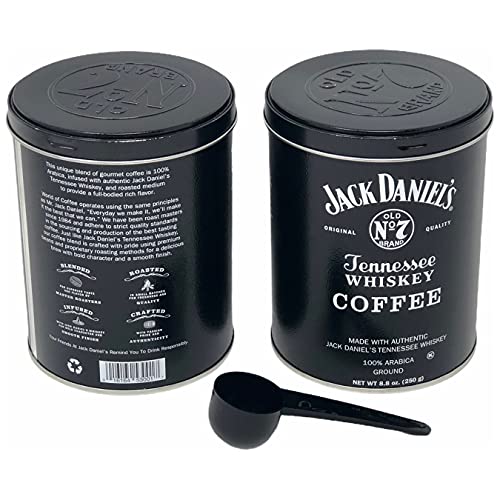 Jack Daniels Coffee (Pack of 2) 8.8oz each bundled with a complimentary measuring spoon 100% Arabica Medium Roast Ground Gourmet Coffee Kosher