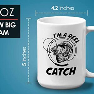 Bubble Hugs Fishing Coffee Mug 15oz White - Reel Fish Catch A - Bass Fishing Spooler Boat Lovers Lures Rod Funny Fisherman Joke Retirement Grandpa