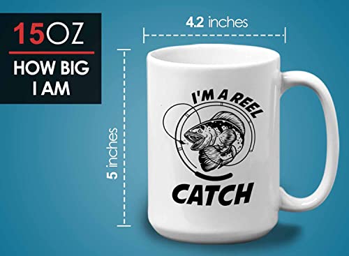 Bubble Hugs Fishing Coffee Mug 15oz White - Reel Fish Catch A - Bass Fishing Spooler Boat Lovers Lures Rod Funny Fisherman Joke Retirement Grandpa