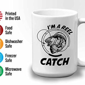 Bubble Hugs Fishing Coffee Mug 15oz White - Reel Fish Catch A - Bass Fishing Spooler Boat Lovers Lures Rod Funny Fisherman Joke Retirement Grandpa