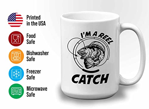 Bubble Hugs Fishing Coffee Mug 15oz White - Reel Fish Catch A - Bass Fishing Spooler Boat Lovers Lures Rod Funny Fisherman Joke Retirement Grandpa