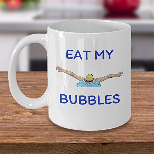 Eat My Bubbles Funny Swimming Practice Joke Water Sports Swim Team Coffee Mug Gift Swimmer Gift Swimmer Coach Gifts, 11oz, 15oz Funny Ceramic Novelty Coffee Mugs, Tea Cup Gift Present For Christmas,