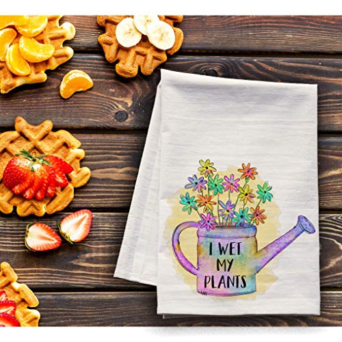 I Wet My Plants Funny Kitchen Towel - Premium 27"x27" Flour Sack Tea Towel, Dish cloth for Drying Dishes - Made in the USA