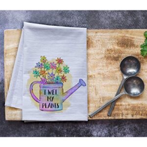 I Wet My Plants Funny Kitchen Towel - Premium 27"x27" Flour Sack Tea Towel, Dish cloth for Drying Dishes - Made in the USA