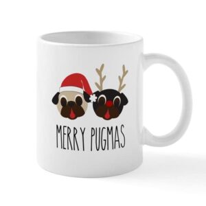 cafepress merry pugmas christmas pug santa & reindeer mugs ceramic coffee mug, tea cup 11 oz