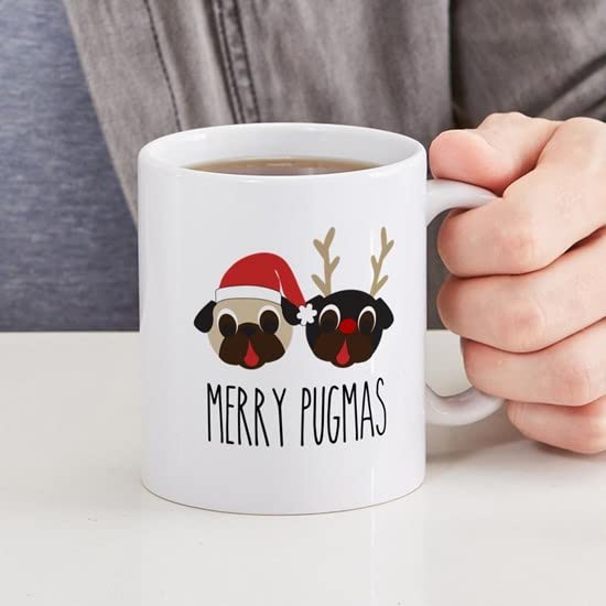 CafePress Merry Pugmas Christmas Pug Santa & Reindeer Mugs Ceramic Coffee Mug, Tea Cup 11 oz