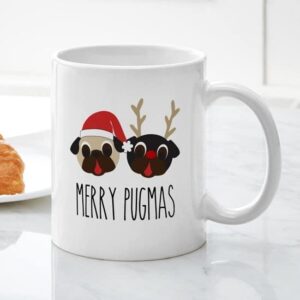 CafePress Merry Pugmas Christmas Pug Santa & Reindeer Mugs Ceramic Coffee Mug, Tea Cup 11 oz