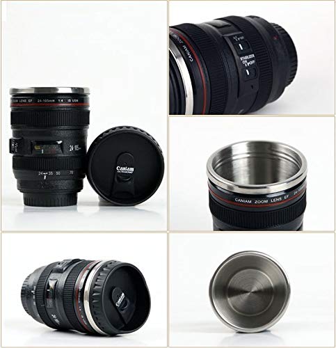 Chasing Y Camera Lens Coffee Mug,Vacuum Insulated Lens Coffee Mug with Spoon,Stainless Steel Travel Tumbler Cup,Photographer Camera Mug Coffee Thermos for Men, Women