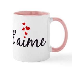 cafepress je t’aime, french word art with red hearts mug ceramic coffee mug, tea cup 11 oz
