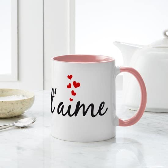 CafePress Je T'aime, French Word Art With Red Hearts Mug Ceramic Coffee Mug, Tea Cup 11 oz