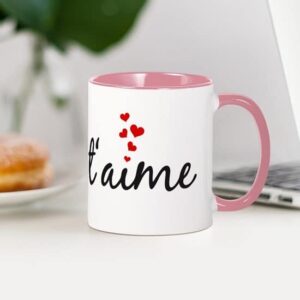 CafePress Je T'aime, French Word Art With Red Hearts Mug Ceramic Coffee Mug, Tea Cup 11 oz