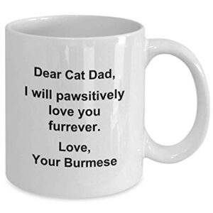 Funny Burmese Coffee Mug Dear Cat Dad Birthday Mug for Cat Lovers I Will Pawsitively Love You Furrever Tea Cup for Men Christmas Present for Him