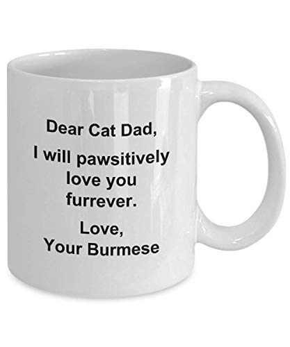 Funny Burmese Coffee Mug Dear Cat Dad Birthday Mug for Cat Lovers I Will Pawsitively Love You Furrever Tea Cup for Men Christmas Present for Him