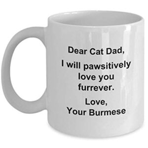 Funny Burmese Coffee Mug Dear Cat Dad Birthday Mug for Cat Lovers I Will Pawsitively Love You Furrever Tea Cup for Men Christmas Present for Him