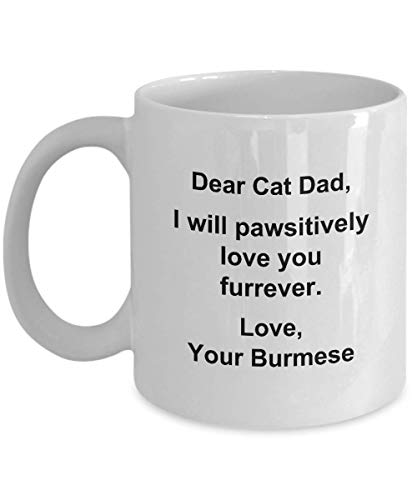 Funny Burmese Coffee Mug Dear Cat Dad Birthday Mug for Cat Lovers I Will Pawsitively Love You Furrever Tea Cup for Men Christmas Present for Him