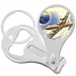 vintage airplane around earth travel poster nail clippers plus bottle opener keychain