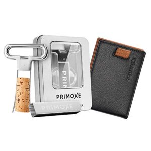 primoxe ah so two prong wine cork remover with bottle opener & mens modern bifold minimalistic slim pocket wallet – durable vegan leather