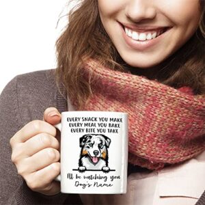 Personalized Blue Merle Australian Shepherd Coffee Mug, Every Snack You Make I'll Be Watching You, Customized Dog Mugs for Mom Dad, Gifts for Dog Lover, Mothers Day, Fathers Day, Birthday Presents