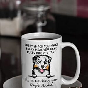 Personalized Blue Merle Australian Shepherd Coffee Mug, Every Snack You Make I'll Be Watching You, Customized Dog Mugs for Mom Dad, Gifts for Dog Lover, Mothers Day, Fathers Day, Birthday Presents