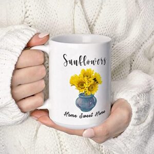 home sweet home tea mug welcome tea cup sunflower cup floral white porcelain coffee cup 15oz gift for women men mom dad teacher friends coworkers employee human resources