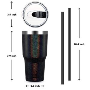 ALOUFEA 30oz Stainless Steel Tumbler, Insulated Coffee Tumbler Cup with Lid and Straw, Double Walled Travel Coffee Mug for Hot & Cold Drinks (Glitter Black, 1 Pack)