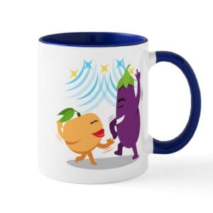cafepress emoji eggplant peach dancing ceramic coffee mug, tea cup 11 oz