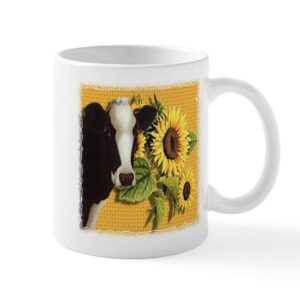 cafepress cow with sunflowers mug ceramic coffee mug, tea cup 11 oz