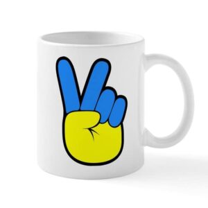 cafepress ukrainian flag peace sign ukraine native home mugs ceramic coffee mug, tea cup 11 oz