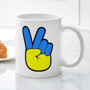 CafePress Ukrainian Flag Peace Sign Ukraine Native Home Mugs Ceramic Coffee Mug, Tea Cup 11 oz