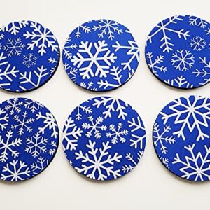 Snowflake Coasters Set of 4 or 6 Christmas Seasonal Holiday Decor Choice of Color