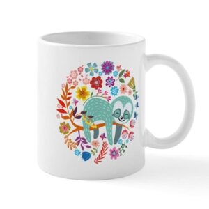 cafepress sloth with flowers mugs ceramic coffee mug, tea cup 11 oz
