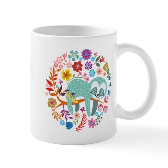 CafePress Sloth With Flowers Mugs Ceramic Coffee Mug, Tea Cup 11 oz