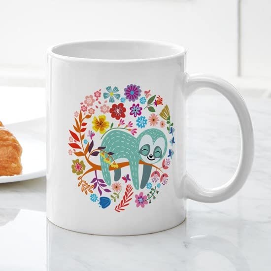 CafePress Sloth With Flowers Mugs Ceramic Coffee Mug, Tea Cup 11 oz