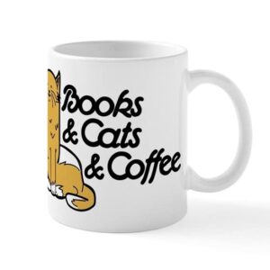cafepress books & cats & coffee mug ceramic coffee mug, tea cup 11 oz