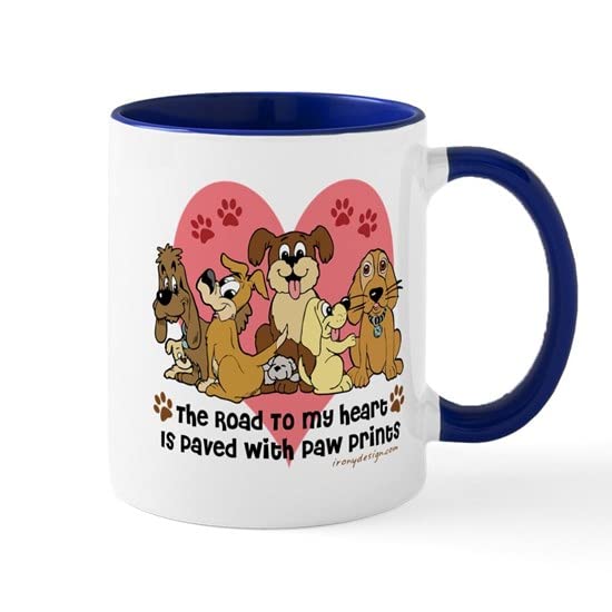 CafePress The Road To My Heart Dog Paw Prints Mug Ceramic Coffee Mug, Tea Cup 11 oz