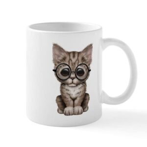 cafepress cute tabby kitten with eye glasses mugs ceramic coffee mug, tea cup 11 oz
