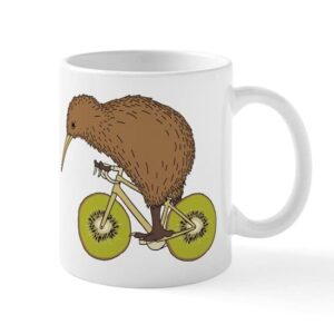 cafepress kiwi riding bike with kiwi wheels 11 oz ceramic m ceramic coffee mug, tea cup 11 oz