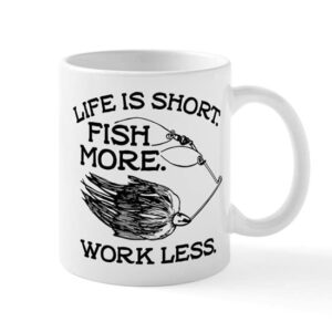 CafePress Life Is Short. Fish More. Work Less. Mugs Ceramic Coffee Mug, Tea Cup 11 oz