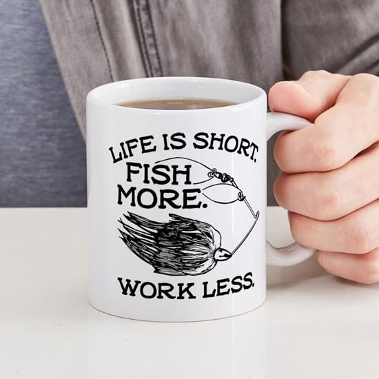 CafePress Life Is Short. Fish More. Work Less. Mugs Ceramic Coffee Mug, Tea Cup 11 oz