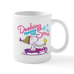 cafepress snoopy and woodstock dashing through sn large mug ceramic coffee mug, tea cup 11 oz