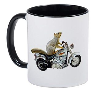 motorcycle squirrel mug – ceramic 11ozringer coffee/tea cup gift stocking stuffer