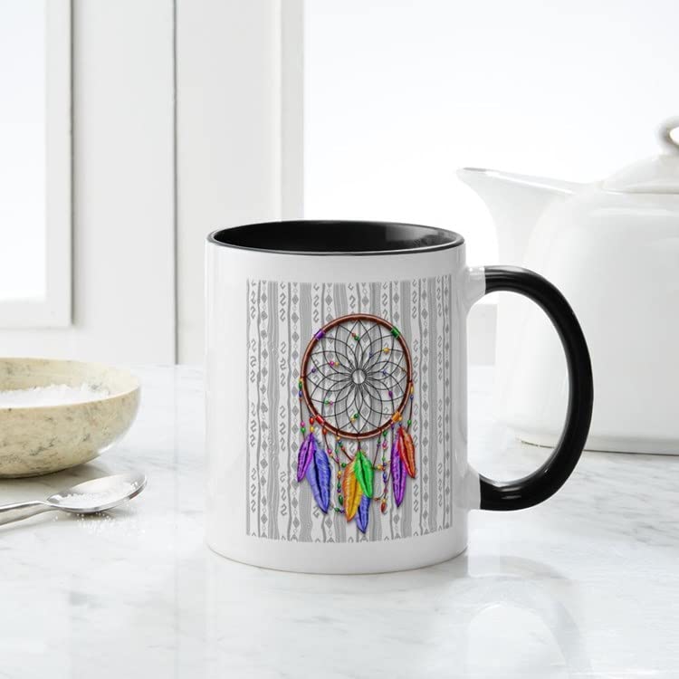 CafePress Dreamcatcher Rainbow Feathers Mugs Ceramic Coffee Mug, Tea Cup 11 oz