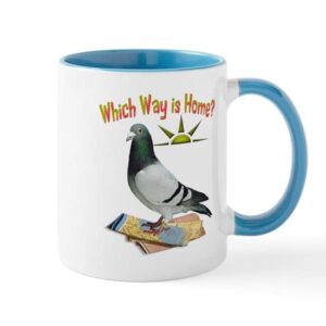 cafepress which way is home? fun lost pigeon art mugs ceramic coffee mug, tea cup 11 oz