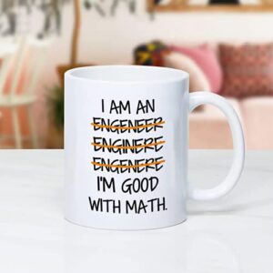 UTF4C I'm an Engineer Good with Math Mug Funny Quotes Ceramic Coffee Cup Nice Motivational and Inspirational Office Novelty Gift Christmas Holiday Present Idea 11oz