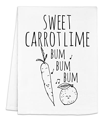 Funny Kitchen Towel, Sweet Carrot Lime, Flour Sack Dish Towel, Sweet Housewarming Gift, White