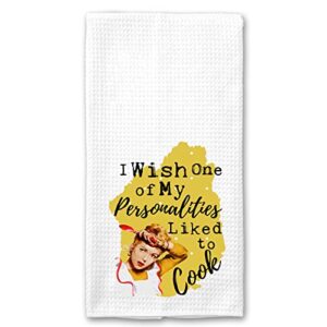 i wish one of my personalities liked to cook funny vintage 1950’s housewife pin-up girl waffle weave microfiber towel kitchen linen gift for her bff