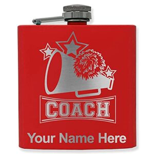6oz stainless steel flask, cheerleading coach, personalized engraving included (red)