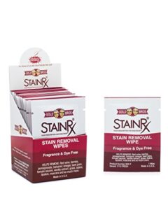stain rx 18-wipes box- portable stain eliminator & spot remover wipes, individually packaged towelettes