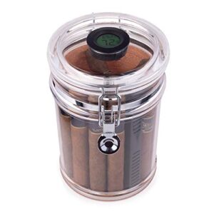 mantello cigar humidor jar- acrylic humidor with hygrometer for cigar humidor, airtight lid & humidifier- acrylic humidors for cigars with cedar wood lining, holds 18 cigars